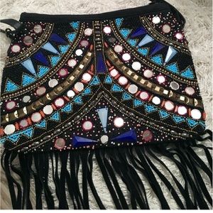 DEAD STOCK Bohemian Suede Fringe Beaded Crossbody Bag